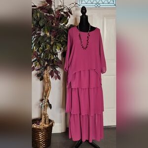 Elegant Magenta Tiered Maxi Dress/Mother of the Bride Dress - Size Fit M Oversiz